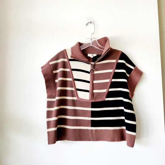 Enro Striped Crop Half Zip Sweater - M