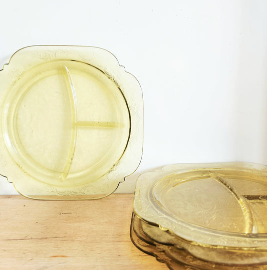 Vintage Federal Glass Co. Amber "Madrid" Square Plates Set of 5