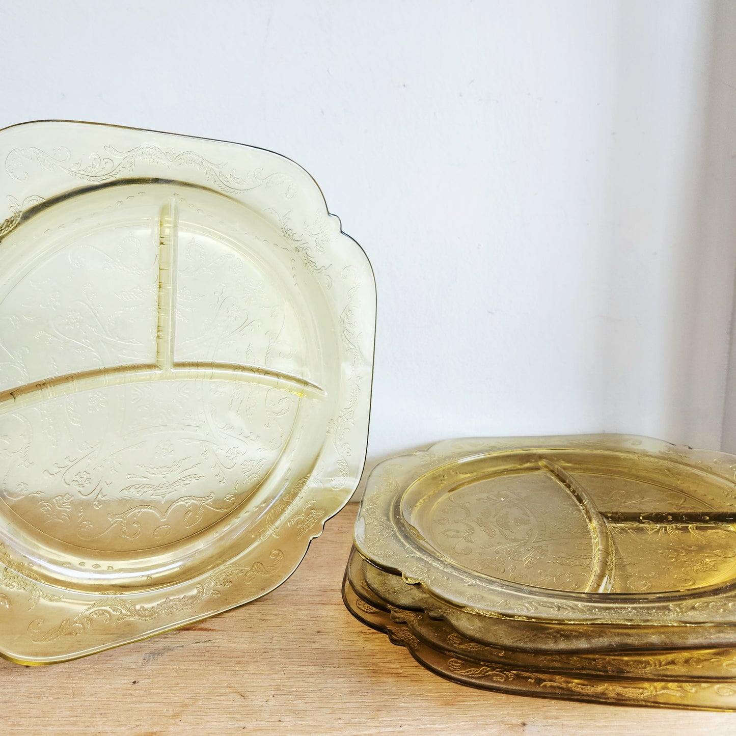 Vintage Federal Glass Co. Amber "Madrid" Square Plates Set of 5