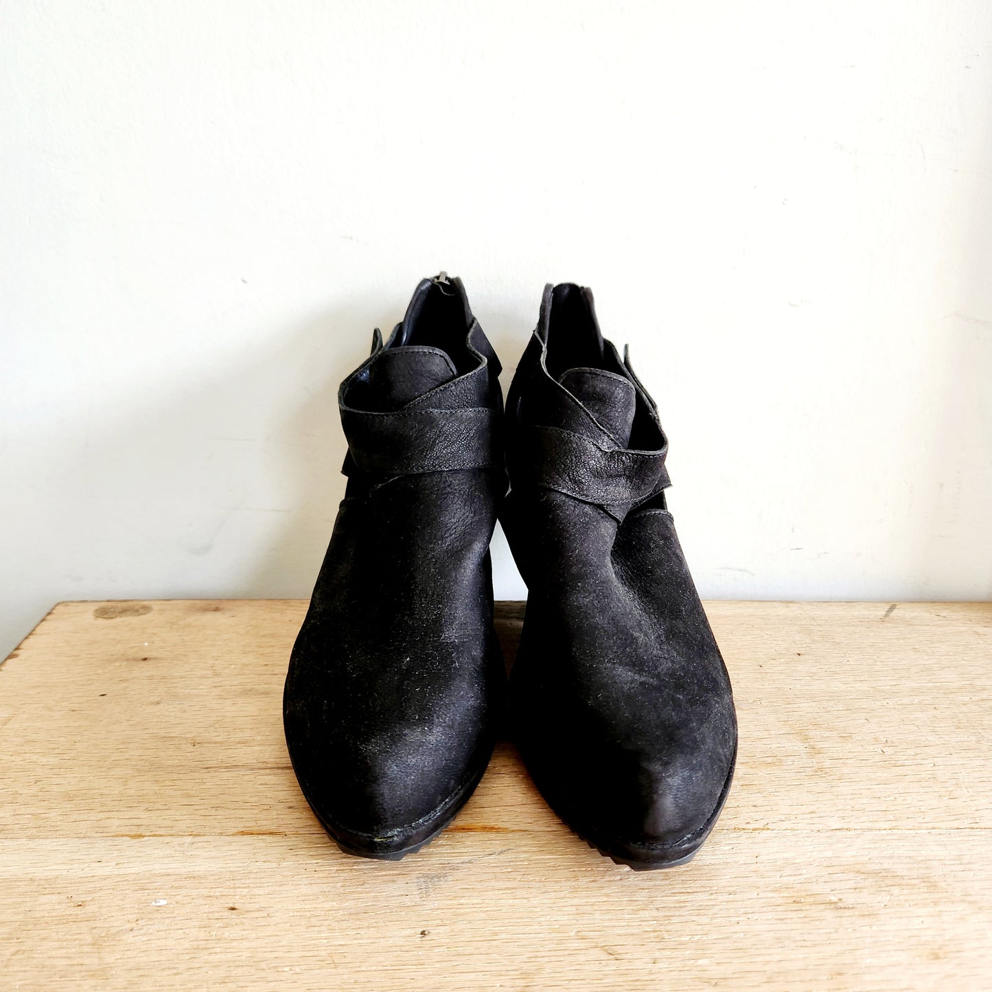 Eileen Fisher Black Suede Wedge Ankle Booties - size 9