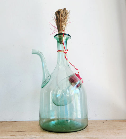 Vintage Green Glass Wine Decanter w Ice Pocket 17"