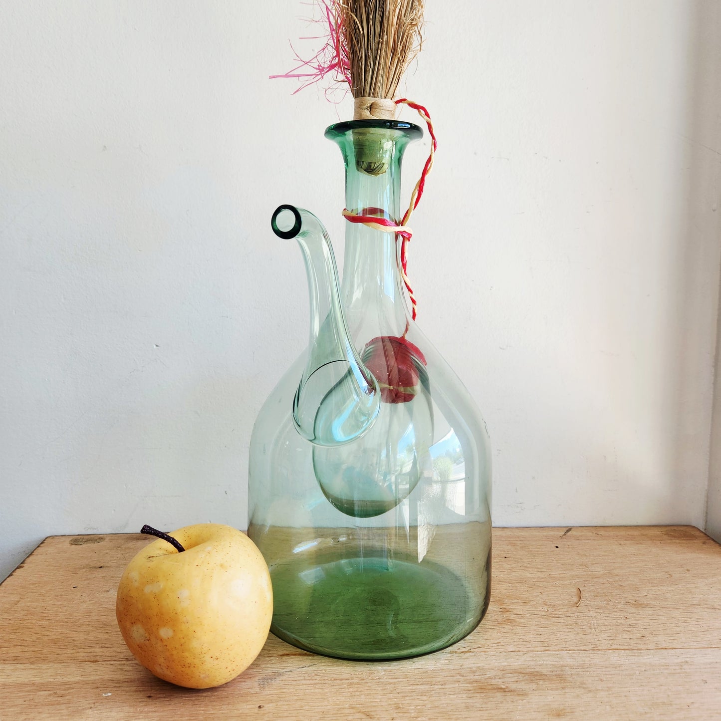 Vintage Green Glass Wine Decanter w Ice Pocket 17"