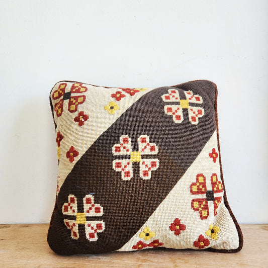 Vintage 1974 Signed Needlepoint Decorative Pillow 10"