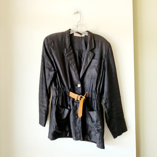 Vintage Liz Claiborne 100% Linen Blazer with Built-in Belt - size 10