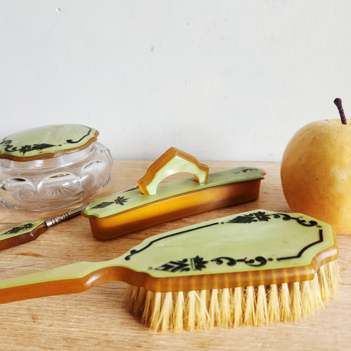 Vintage Vanity Green Celluloid Set of 4