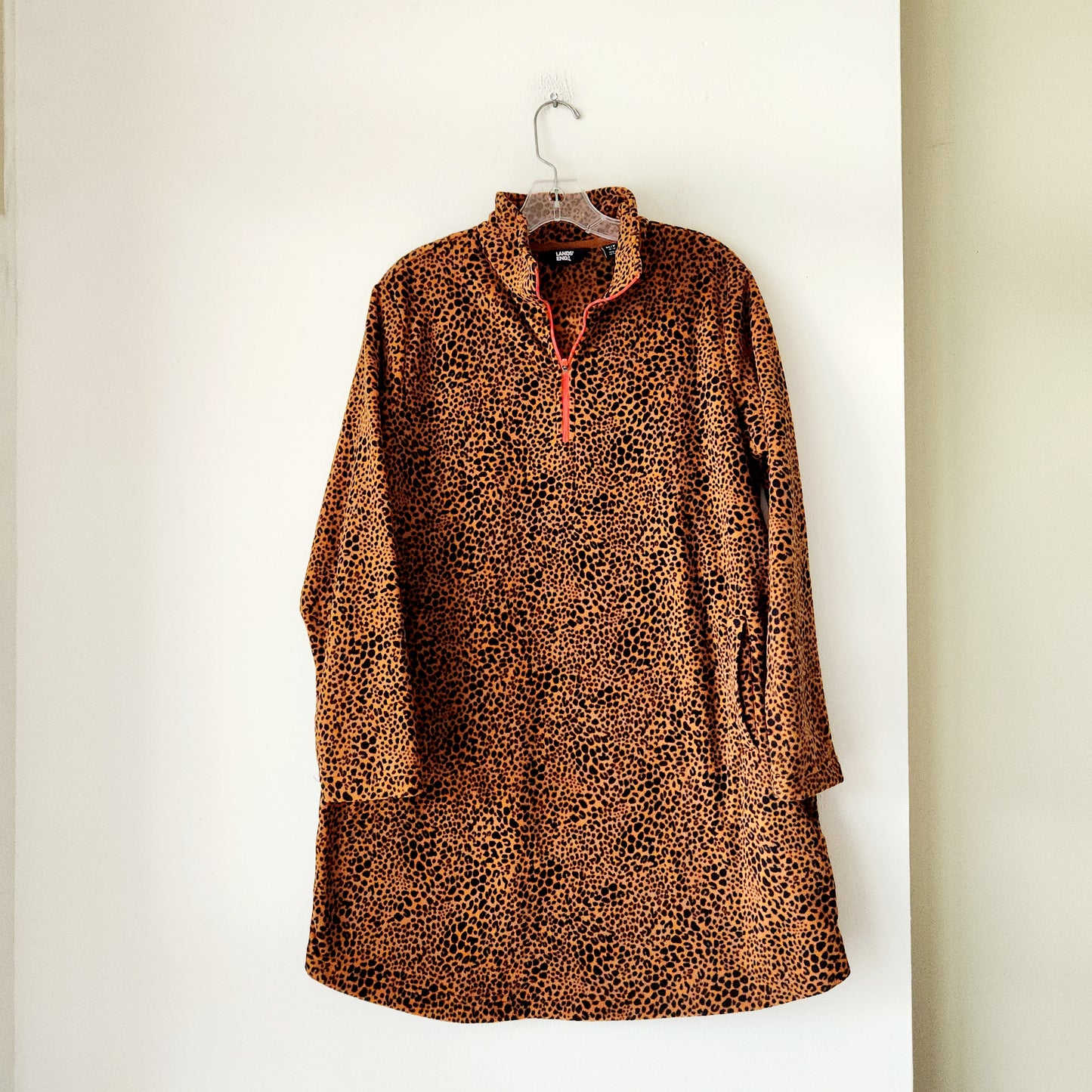 Lands' End Leopard Quarter Zip Fleece Tunic - M Petite
