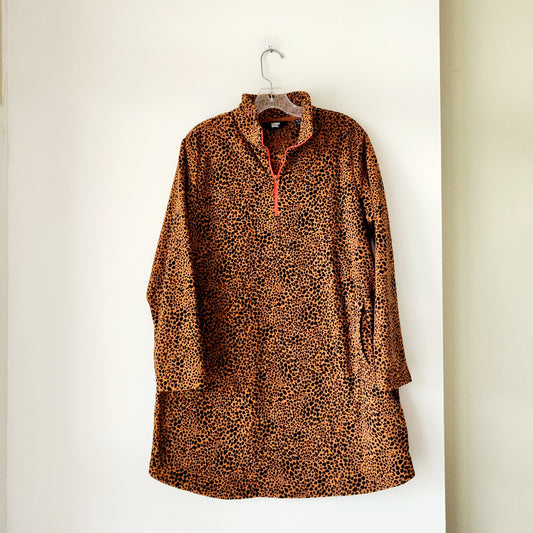 Lands' End Leopard Quarter Zip Fleece Tunic - M Petite