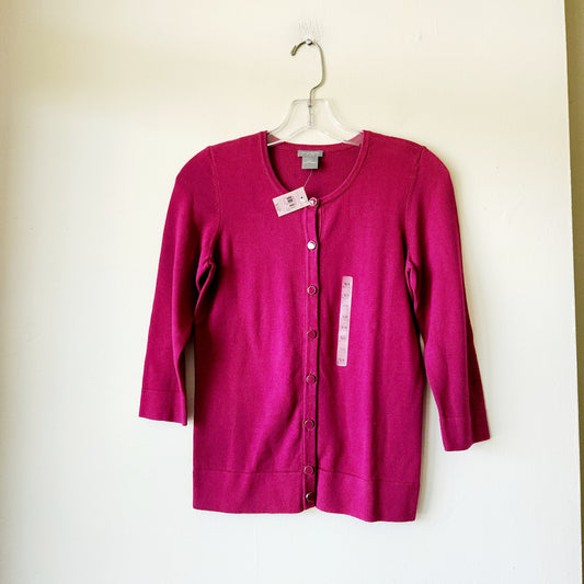 Ann Taylor 100% Cotton Berry Cardigan with 3/4 Sleeves - XS Petite - New