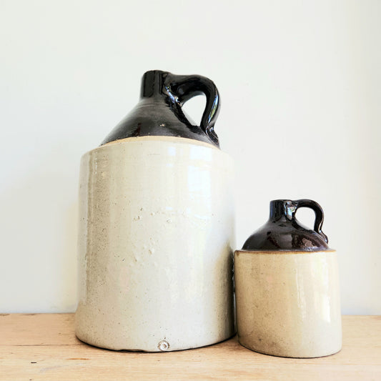 Antique Stoneware Jugs 7" and 14" Set of 2