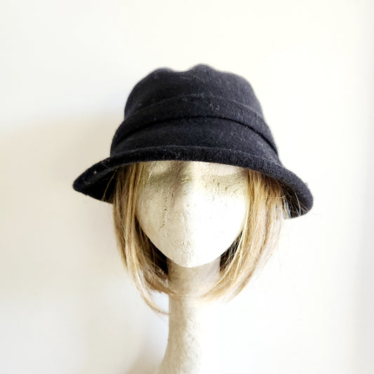 Black Cloche Hat with Bow Detail