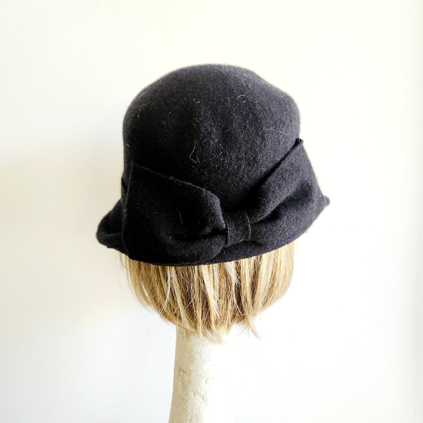 Black Cloche Hat with Bow Detail