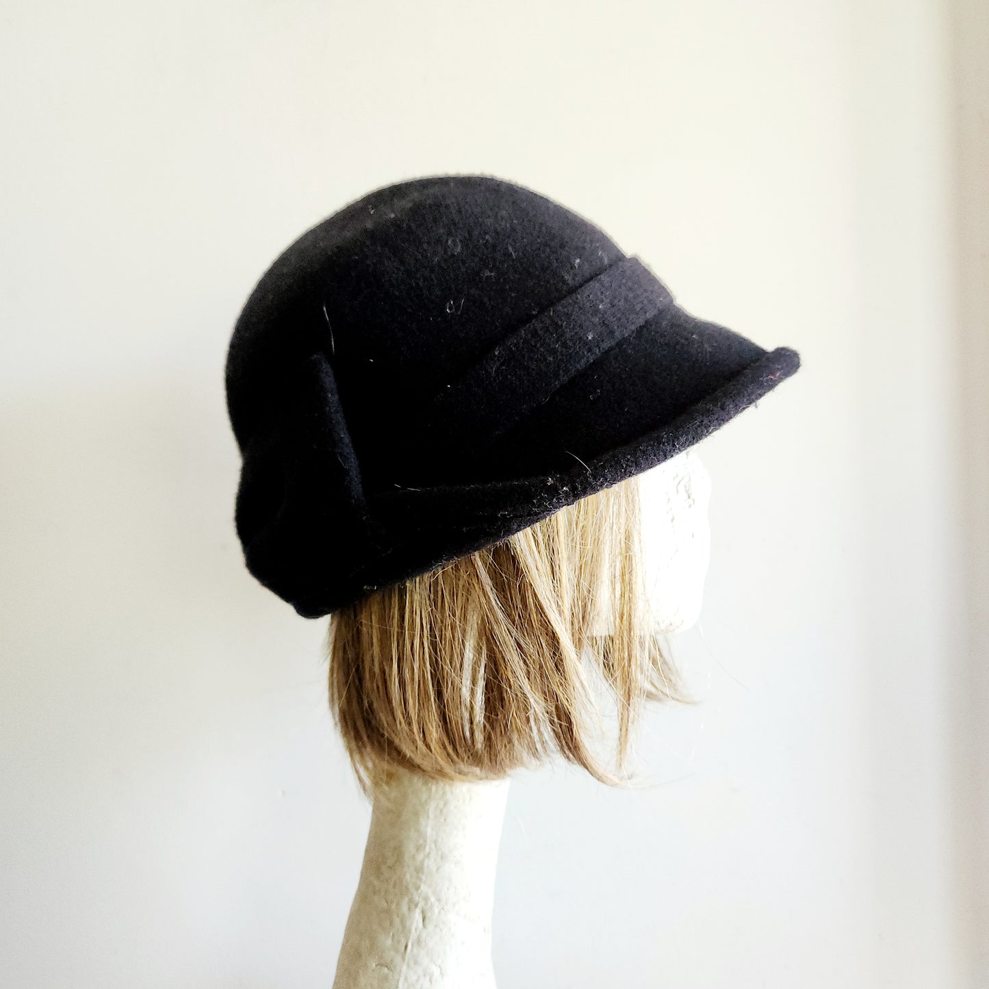 Black Cloche Hat with Bow Detail