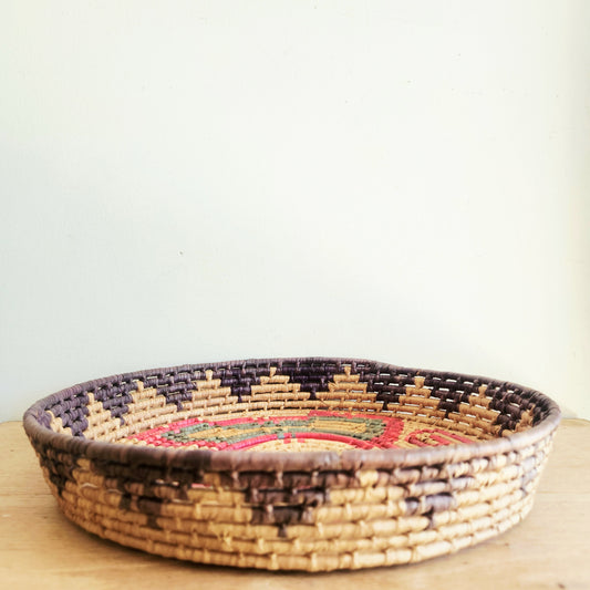 Vintage Raffia Coil Basket 14"w 2"H