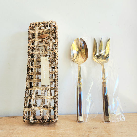 Vince Kitera Wooden Bronze Serving Utensils Set NEW