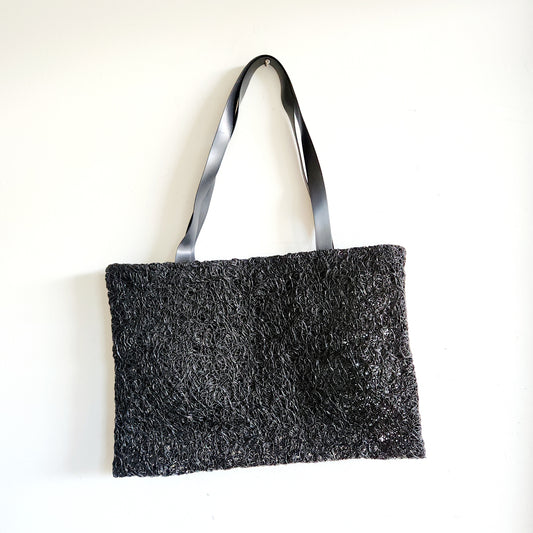 Chilewich Black Open Weave Textured Zip Top Purse
