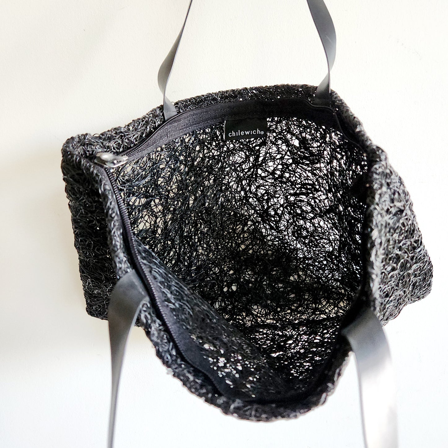 Chilewich Black Open Weave Textured Zip Top Purse
