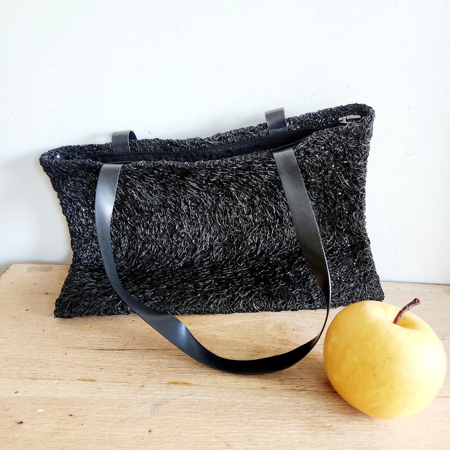 Chilewich Black Open Weave Textured Zip Top Purse