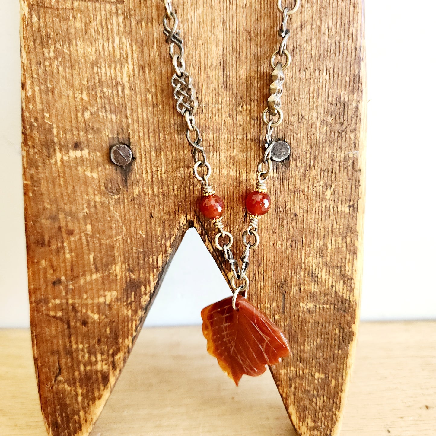 Carved Leaf Pendant Necklace
