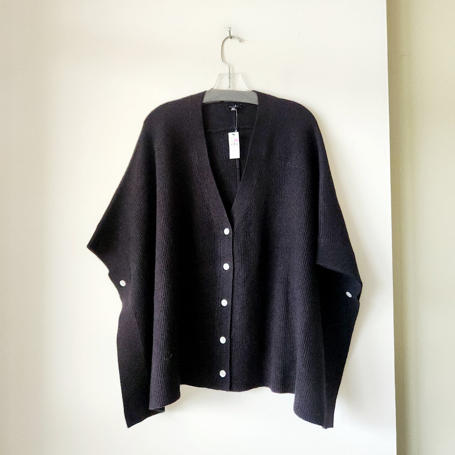 Talbots Black Knit Poncho with Buttons - XS/S - New