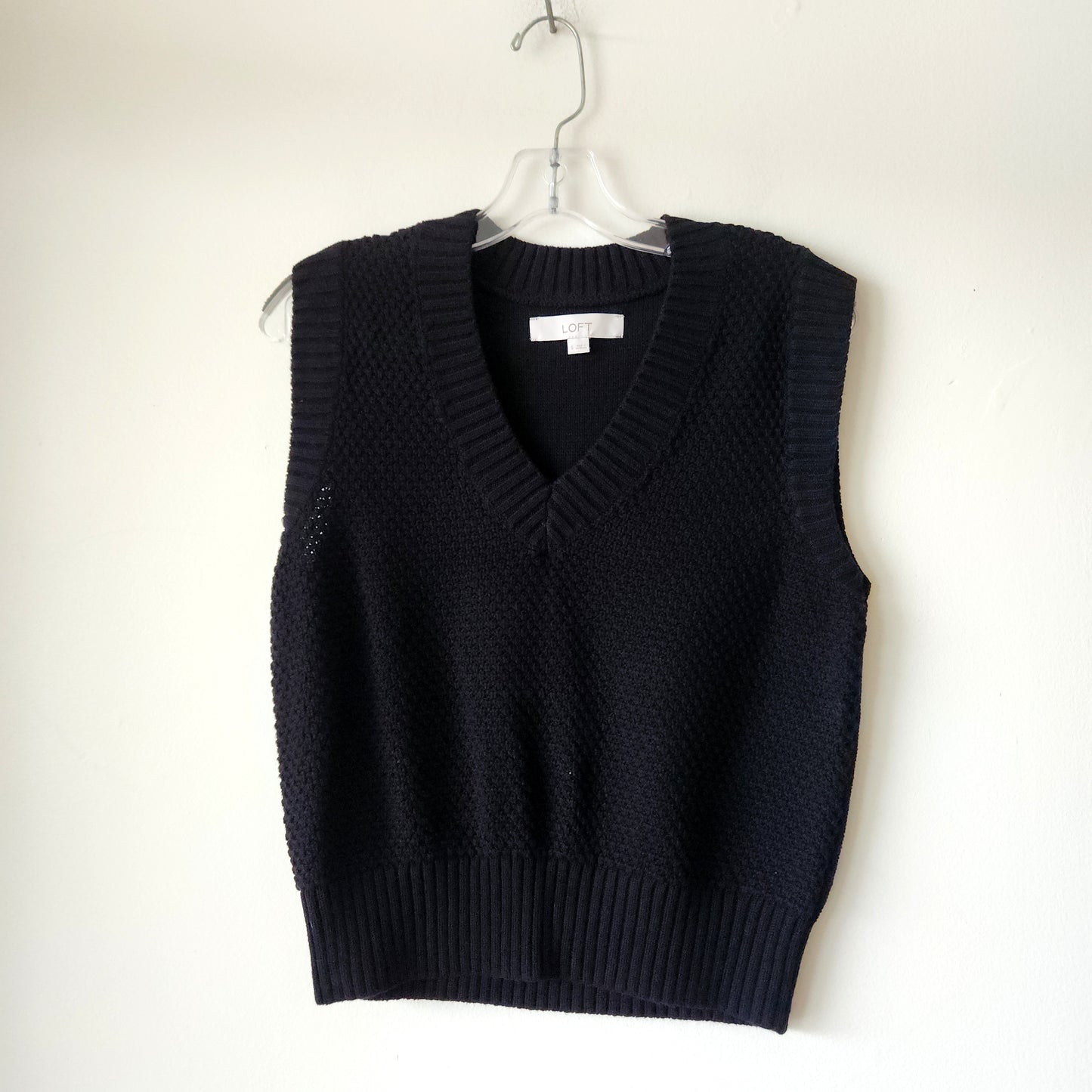 LOFT 100% Cotton Black Knit Sweater Vest - S