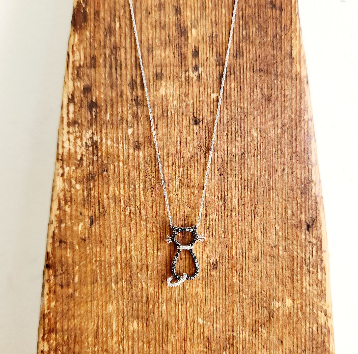 10K Gold Chain with 10K Gold & Sparkle Cat Pendant