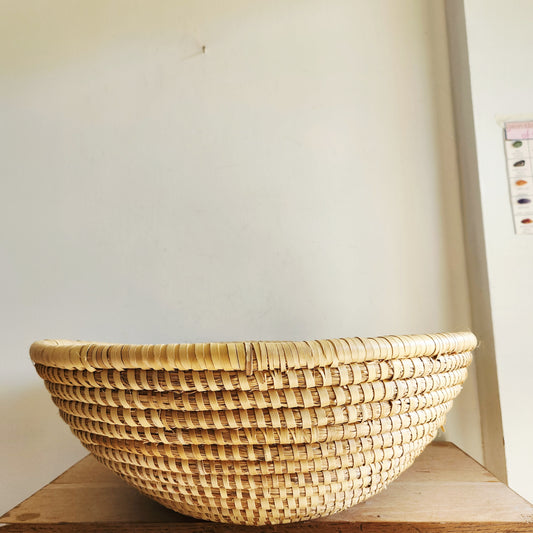 Large Size Brown and Tan Woven Round Coil Basket 9"H 24"W