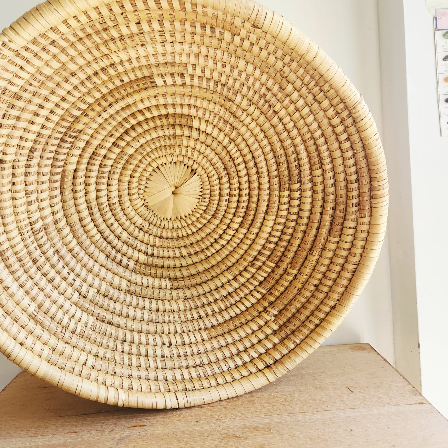 Large Size Brown and Tan Woven Round Coil Basket 9"H 24"W
