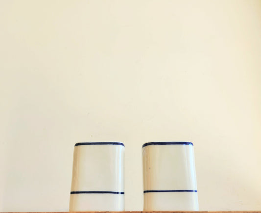 Vintage Portuguese Ceramic Salt and Pepper Shakers White and Blue