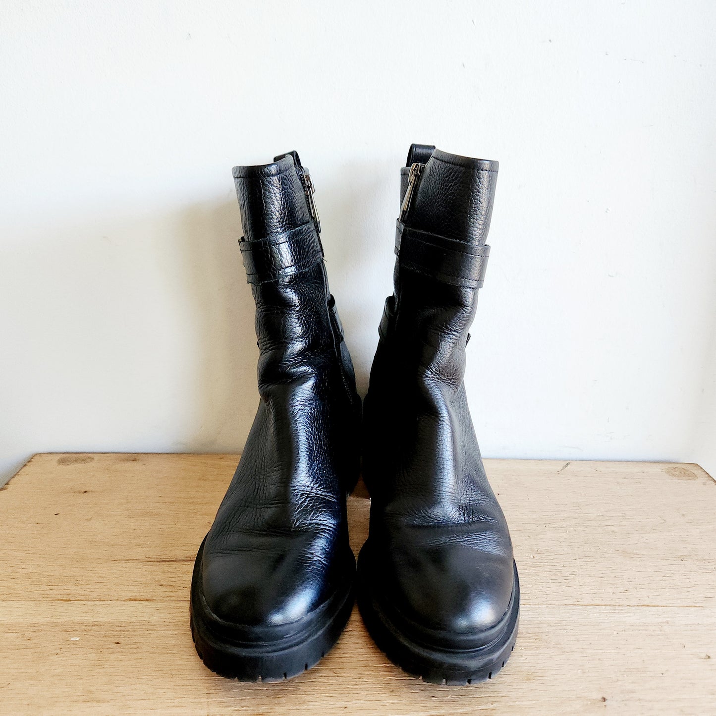 Naturalizer Black Leather Heeled Boots with Buckles - size 7.5