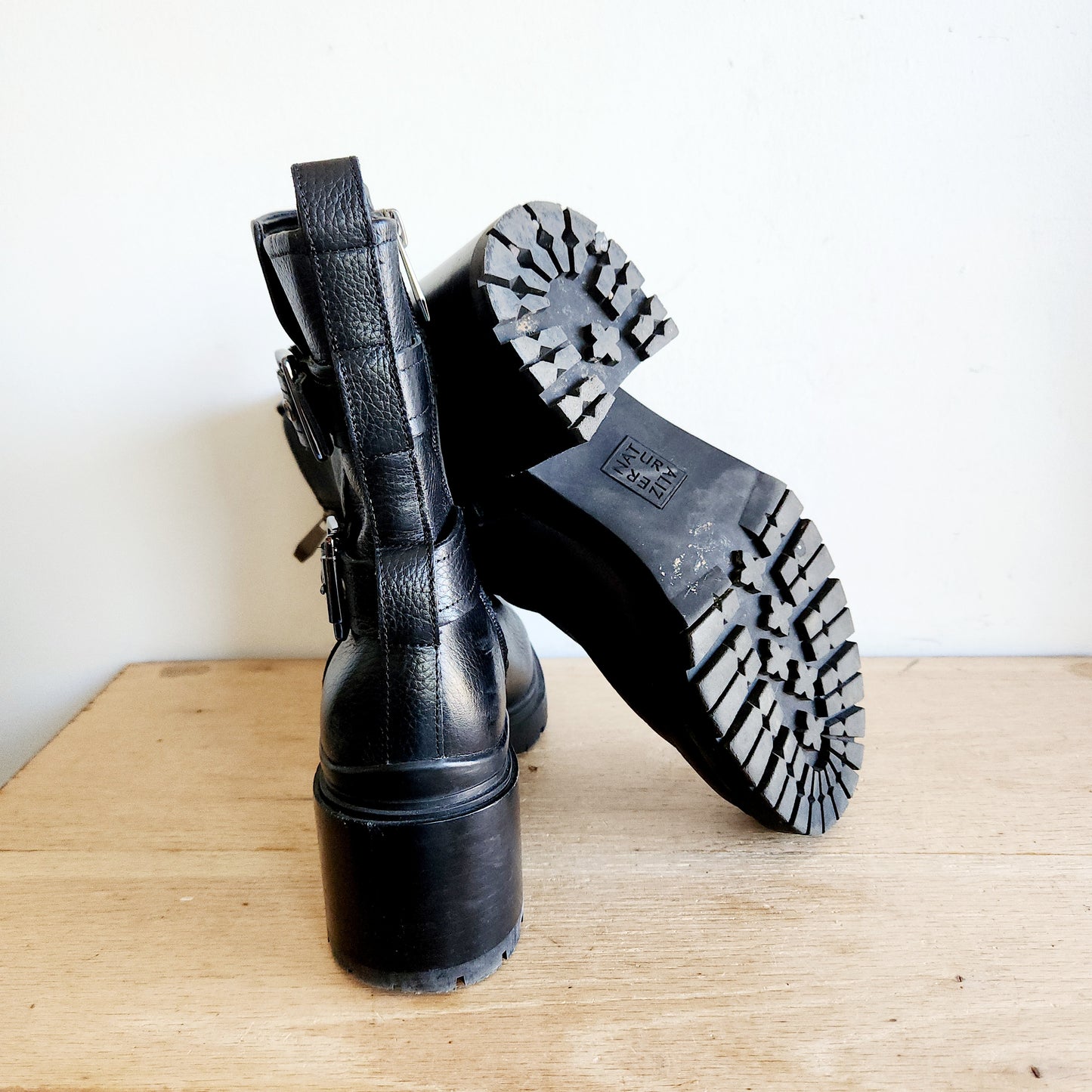 Naturalizer Black Leather Heeled Boots with Buckles - size 7.5