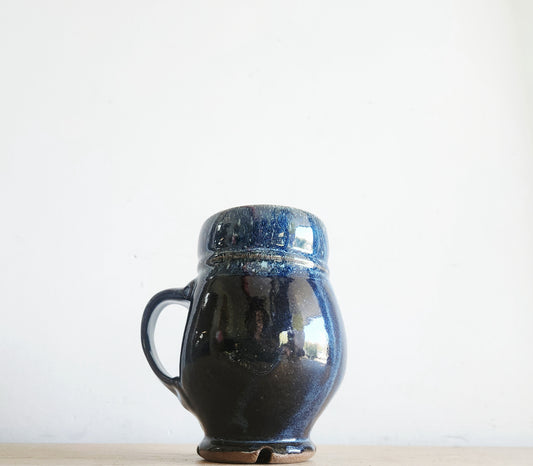 Handmade Pottery Blue Mug Stamped