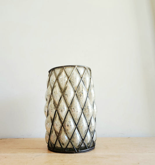 9" Metallic Metal Glass Votive Holder