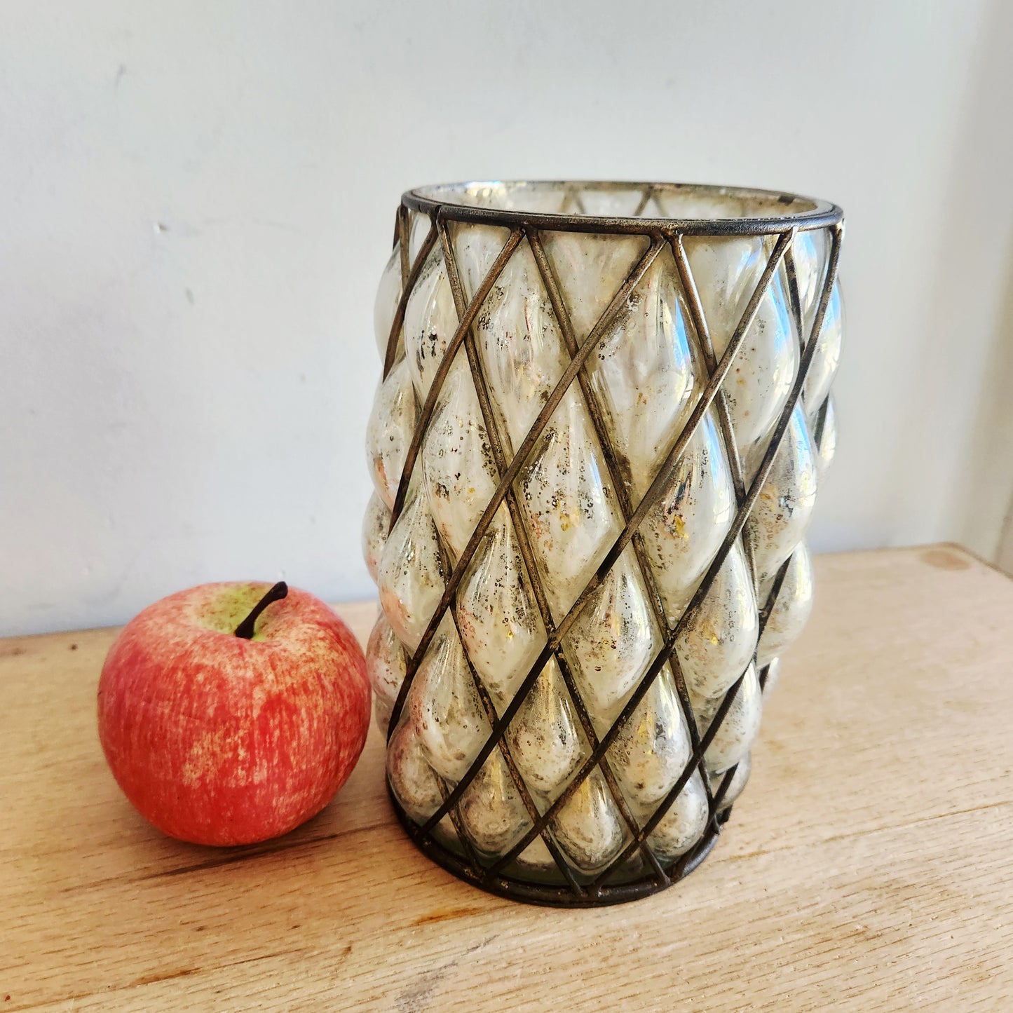 9" Metallic Metal Glass Votive Holder