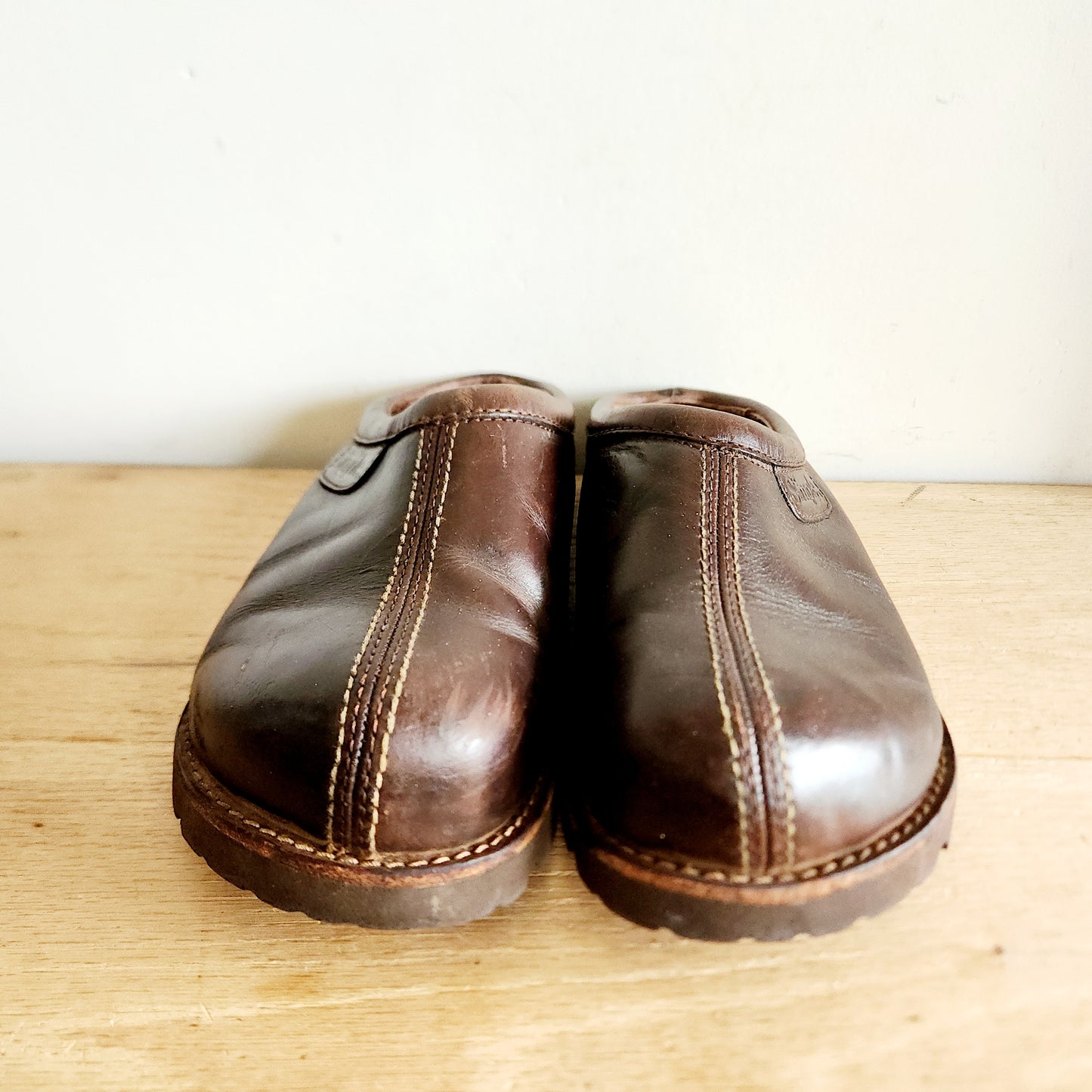 Simple Brown Leather Slip On Clogs - size 9.5