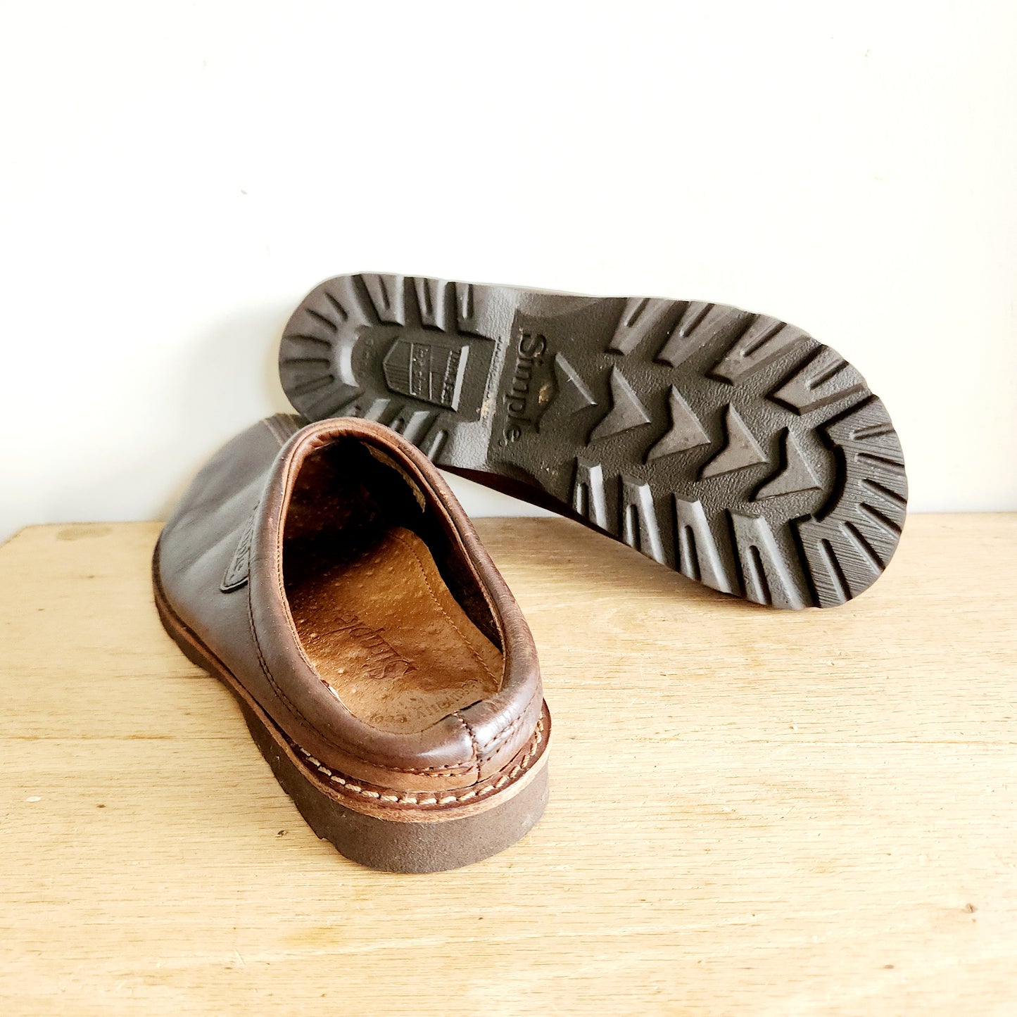 Simple Brown Leather Slip On Clogs - size 9.5