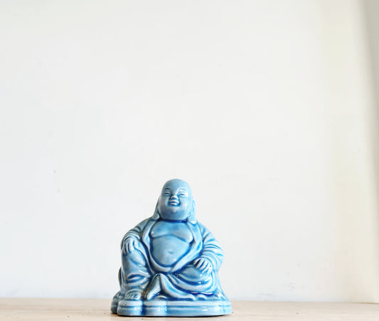 Vintage Blue Ceramic Buddha Figurine 4"