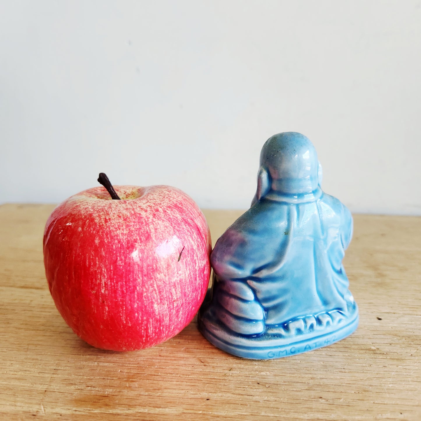 Vintage Blue Ceramic Buddha Figurine 4"