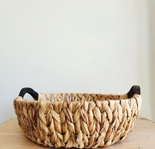 Woven Basket with Wooden Handles 15"W