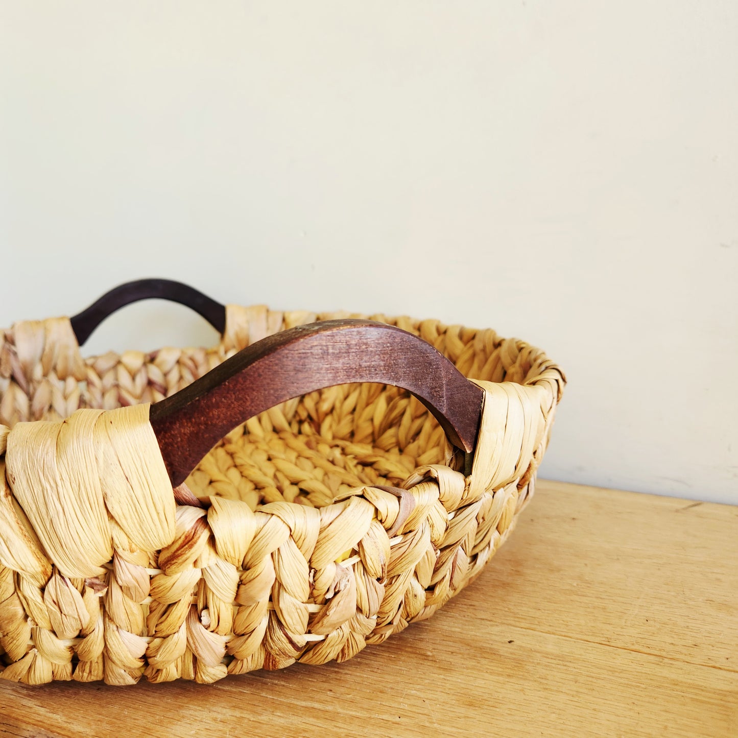 Woven Basket with Wooden Handles 15"W