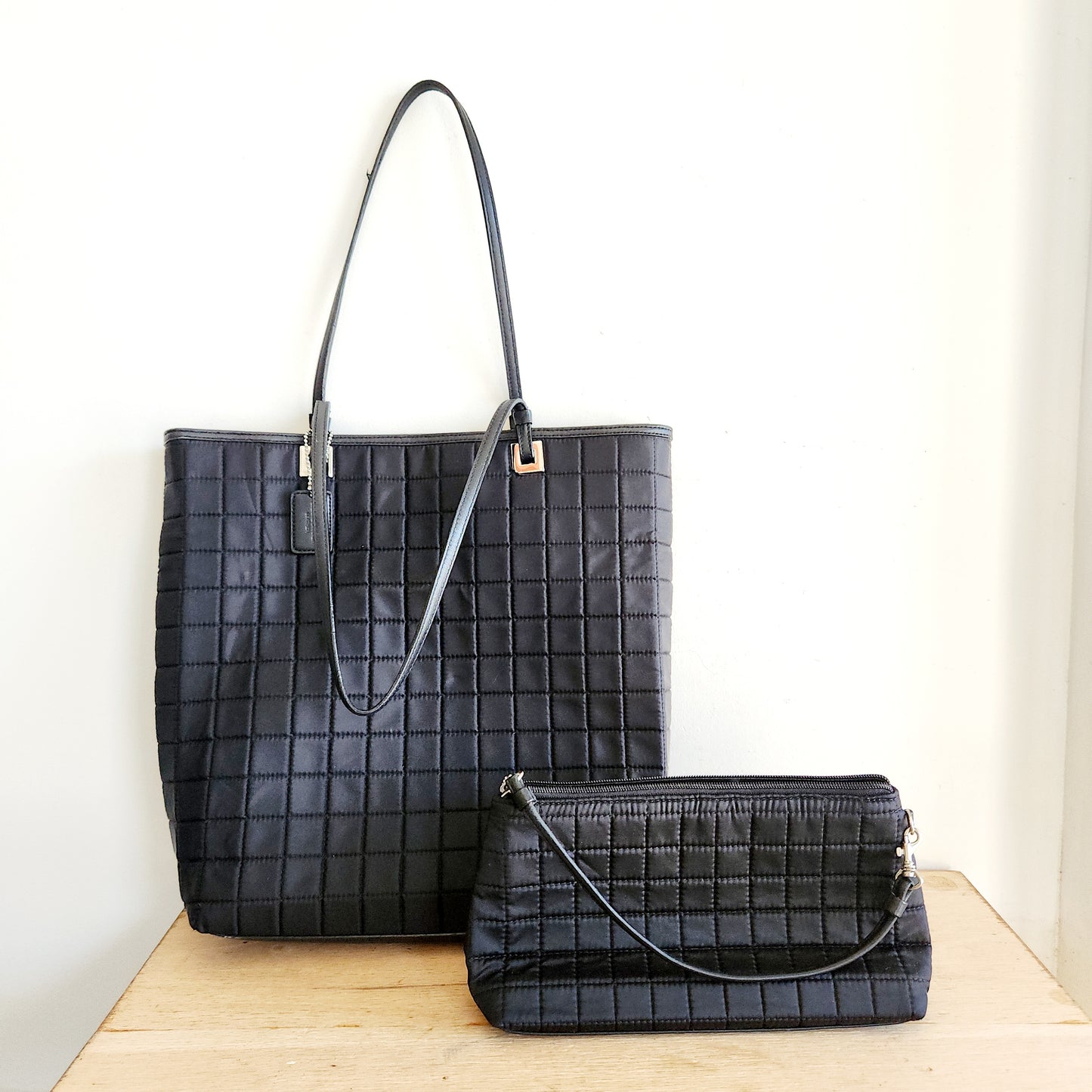 Casual Corner Quilted Black Tote & Small Shoulder Bag Set