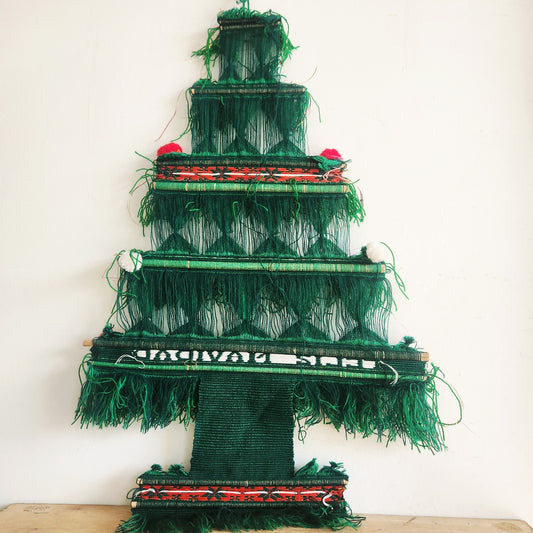 Vintage Woven Christmas Tree Wall Hanging 20"