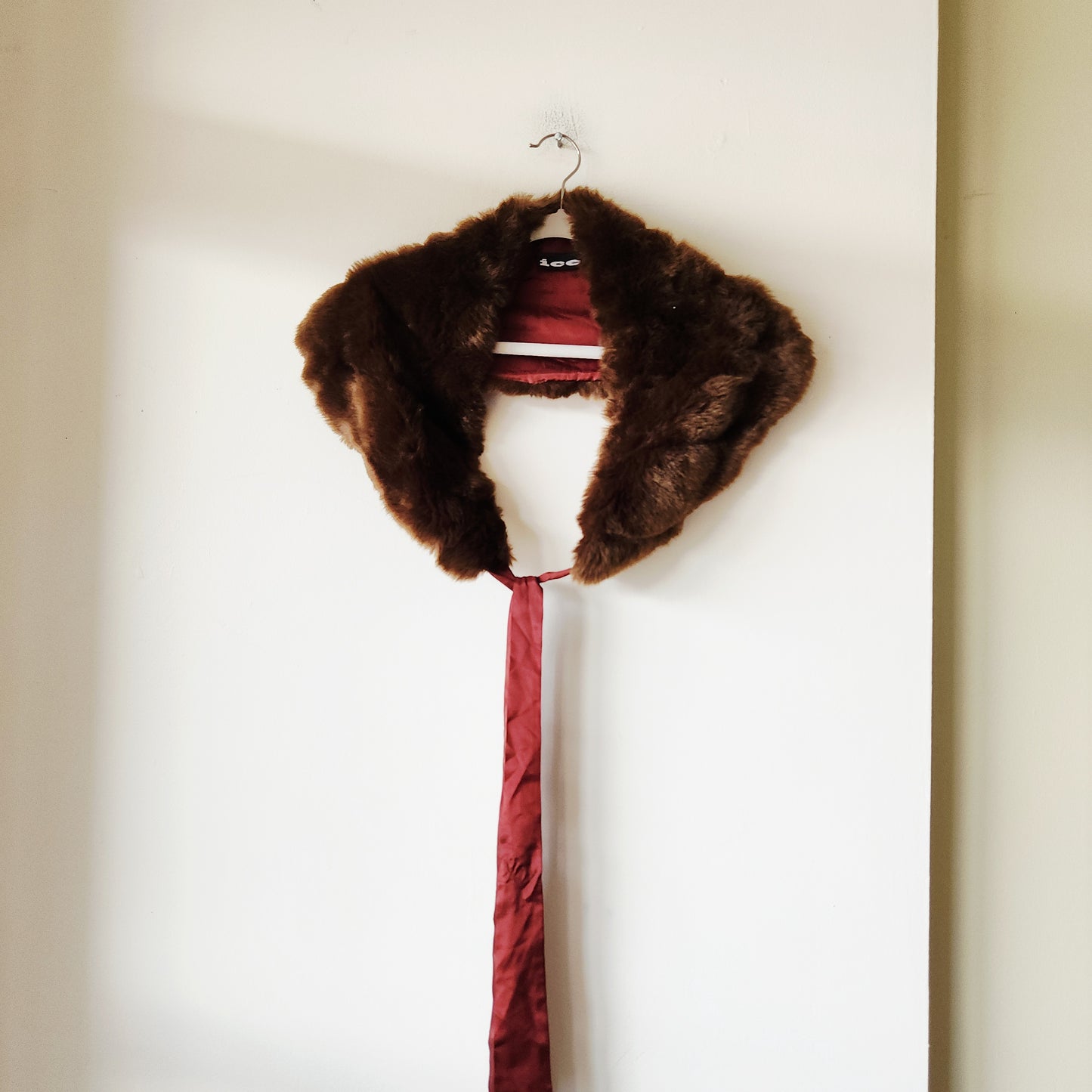 ice Faux Fur Collar with Ribbon Tie
