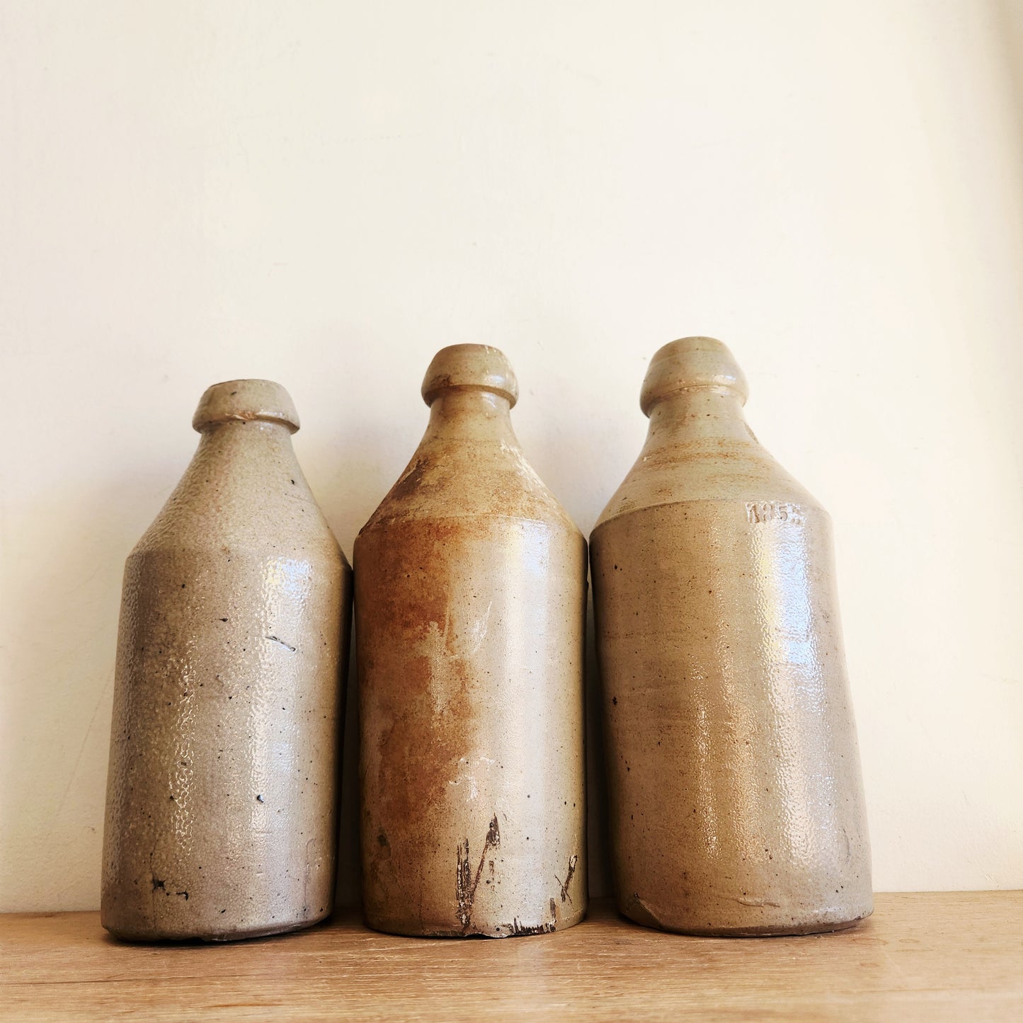 1853 Antique Stoneware Bottles Set of 3