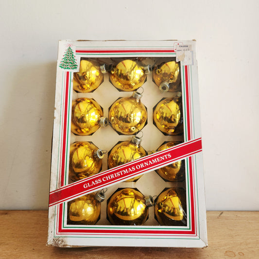 Vintage Gold Glass 2" Ornaments Set of 12