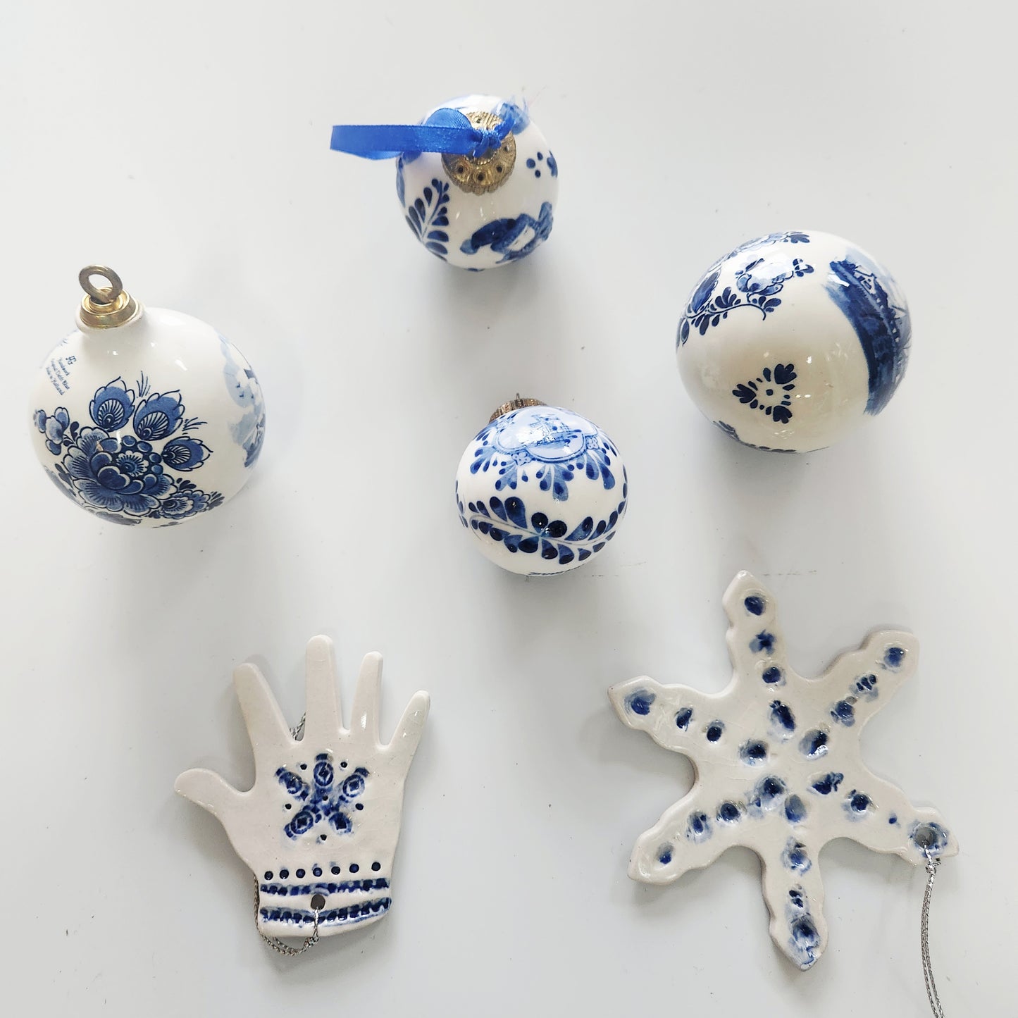 Blue and White Ceramic Ornaments Set of 6