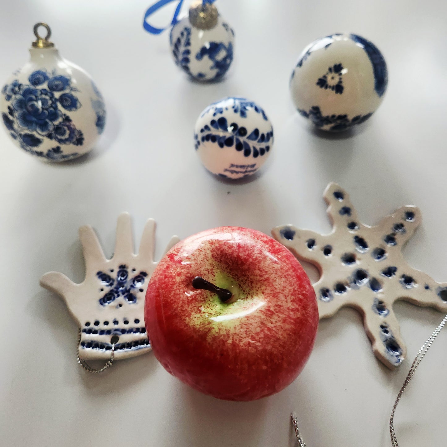 Blue and White Ceramic Ornaments Set of 6