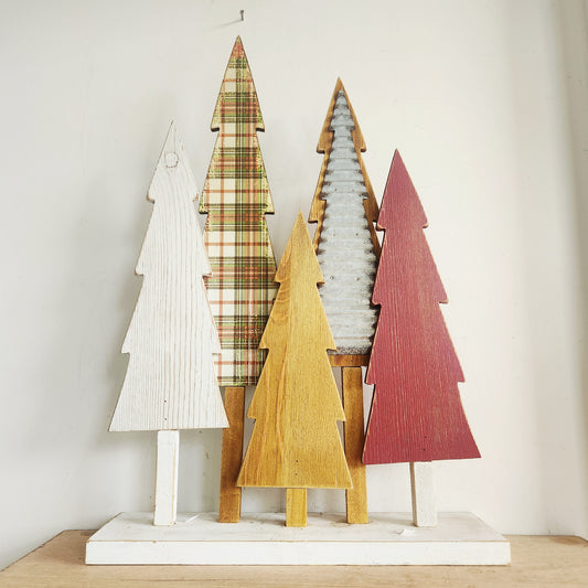 Wooden and Tin Decorative Trees 25" High