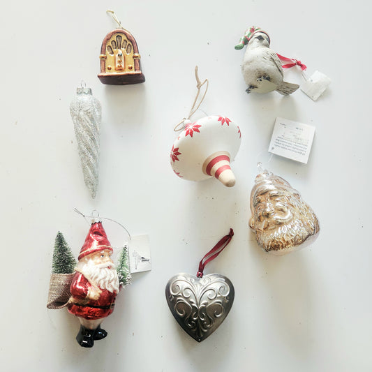Ornament Variety- Glass, Wood, Metal, etc Set of 7