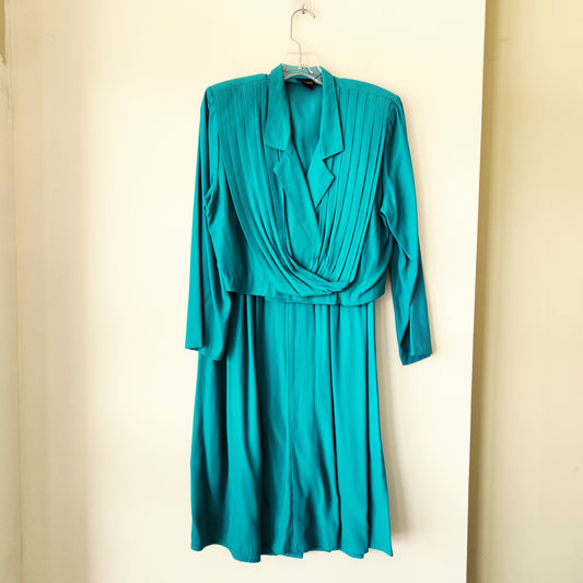 Vintage léger Teal Skirt Suit with Draping Detail - size 9/10