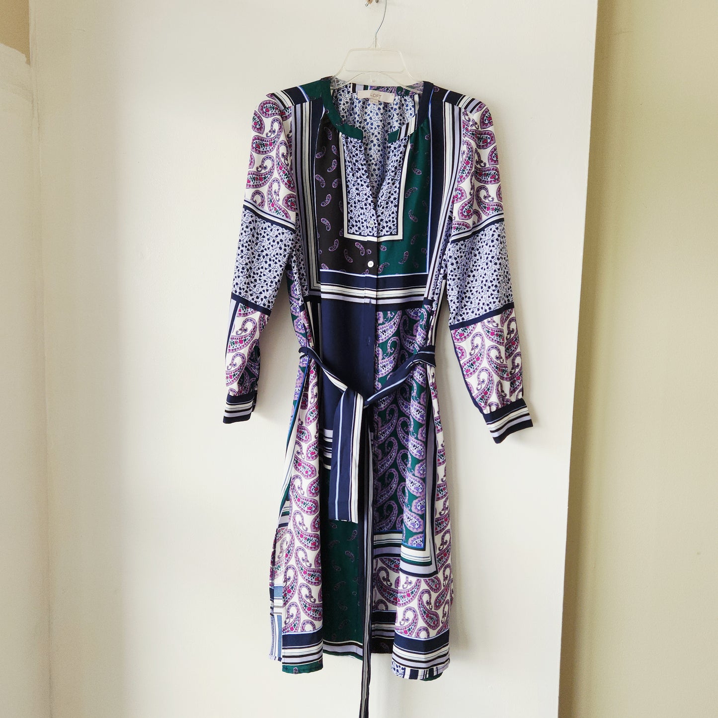 LOFT Scarf Print Shirtdress with Sash Belt - XS